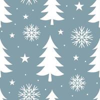 Winter whites seamless pattern with pine trees soft snowflakes and bright stars for a calm winter night sky concept as Calm winter night pattern with pine trees soft snowflakes and Clean Set 2 vector