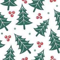 Winter seamless pattern with pine trees holly leaves and berries for a festive holiday design concept as Holiday winter pattern with pine trees holly leaves and berries for a festi Clean Set 2 vector