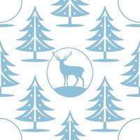Winter seamless pattern with deer snow covered trees and frozen lakes for a woodland winter scene concept as Woodland winter pattern with deer snow covered trees and frozen lakes f Clean Set 2 vector