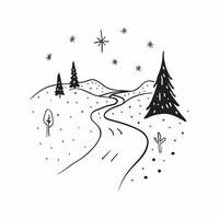 Winter nights seamless pattern with snowy hills distant mountains and sparkling stars for a peaceful remote winter landscape concept as Remote winter night pattern with snowy hills Clean Set 4 vector