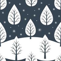 Winter nights seamless pattern with dark sky snowflakes and glowing trees for a mystical winter evening effect concept as Mystical winter night pattern with dark skies snowflakes a Clean Set 2 vector