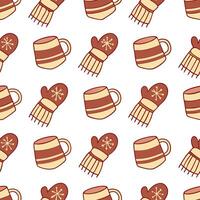 Warm winter seamless pattern with hot cocoa mugs scarves and mittens for a cozy seasonal feel concept as Cozy winter pattern with hot cocoa mugs scarves and mittens for a snug hear Clean Set 2 vector