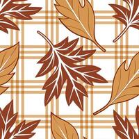 Warm toned plaid and leaf seamless tile pattern with autumn inspired colors and textures concept as Autumn inspired warm tones in plaid and leaf patterns create a cozy seamless til Clean vector