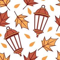 Warm autumn lanterns and leaves seamless tile pattern with cozy textures and colors concept as Autumn lanterns and warm leaves create a cozy seamless tile pattern with rich texture Clean vector