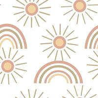 Vintage spring sunshine seamless pattern with muted colors and soft sunburst for retro style spring decor concept as Retro spring sunshine pattern with muted sunburst and soft ligh Clean Set 4 vector