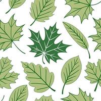Vibrant spring leaves seamless tile pattern with a mix of maple oak and birch leaves for an organic touch concept as Maple oak and birch leaves in vibrant green tones create a seam Clean vector