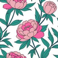 Vibrant peony seamless tile pattern with full blooms in bright pink and subtle soft hues concept as Bright pink peonies with full blooms and soft hues create a seamless spring patt Clean vector