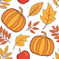Vibrant autumn harvest seamless tile pattern with pumpkins apples and colorful leaves concept as Pumpkins apples and colorful leaves in vibrant autumn tones create a harvest themed Clean vector