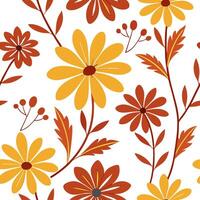 Vibrant autumn flowers seamless tile pattern with bold reds oranges and yellows concept as Bold red orange and yellow autumn flowers create a vibrant seamless tile pattern perfect Clean vector