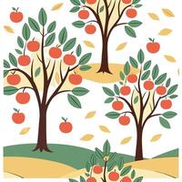Vibrant apple orchard seamless tile pattern with ripe apples green leaves and autumn hues concept as Ripe apples and green leaves in autumn hues create a vibrant apple orchard seam Clean vector
