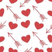 Valentine hearts and arrows seamless tile pattern with vibrant reds and elegant designs for romantic decor concept as Vibrant red hearts and elegant arrows arranged seamlessly for Clean vector