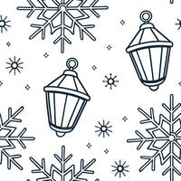 Twinkling snowflake and lantern seamless tile pattern with glowing winter accents concept as Twinkling snowflakes paired with glowing lanterns create a seamless tile pattern with r Clean vector
