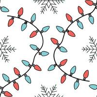 Twinkling fairy lights and snowflakes seamless tile pattern with festive sparkle concept as Twinkling fairy lights intertwined with snowflakes create a seamless tile pattern with f Clean vector