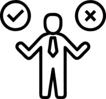 True False logic with businessman choosing between right and wrong symbols yes or no voting making decisions in crisis situations with business options in difficult status concept Clean vector
