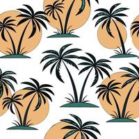 Tropical palm tree seamless tile pattern with green fronds and golden sunsets concept as Palm trees with green fronds and golden sunsets create a tropical beach vibe in this seamle Clean vector
