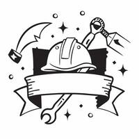 Tools and Hard Hat Border with Labor Day Tribute Wording concept as A detailed border frame featuring tools and a hard hat traditional symbols of labor and hard work The words Lab Clean vector