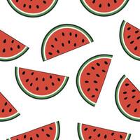 Sweet watermelon slices seamless tile pattern with bright red and green colors for a fun summer vibe concept as Bright red watermelon slices with green rind create a fun and refres Clean vector