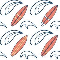 Summer surfboards seamless tile pattern with colorful boards and fun beach designs concept as Colorful surfboards and playful beach patterns create a seamless tile design perfect f Clean vector