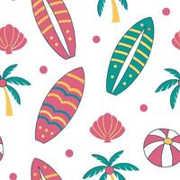 Summer surfboards seamless tile pattern with colorful boards and fun beach designs concept as Colorful surfboards and playful beach patterns create a seamless tile design perfect f Clean Set 2 vector