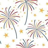 Summer fireworks seamless tile pattern with bursts of bright colors lighting up the night concept as Bursts of fireworks in bright lively summer colors create a fun seamless tile p Clean vector