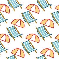 Summer bright seamless pattern with colorful umbrellas and beach chairs for a relaxing coastal design concept as Relaxing beach pattern with colorful umbrellas and beach chairs per Clean Set 2 vector