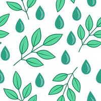 Spring nature seamless pattern with gentle rain droplets on leaves and soft green hues for serene designs concept as Seamless pattern with soft green leaves and gentle rain droplet Clean Set 2 vector
