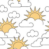 Springtime sun and clouds seamless tile pattern with golden light peeking through the clouds concept as Golden sunlight peeks through fluffy clouds creating a seamless spring patte Clean vector