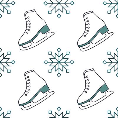 Sparkling ice skates and snowflakes seamless tile pattern with winter sports flair concept as Ice skates adorned with sparkling snowflakes create a seamless tile pattern with a win Clean