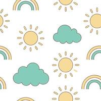 Soft spring sunshine seamless pattern with pastel colors and gentle rays for soothing serene backgrounds concept as Serene spring sunshine pattern with pastel colors and gentle ray Clean Set 2 vector