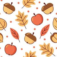 Soft autumn harvest seamless pattern with apples leaves and acorns for a cozy fall inspired aesthetic concept as Cozy autumn harvest pattern with apples leaves and acorns for a sof Clean Set 2 vector