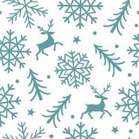 Snowflake and reindeer seamless tile pattern with winter forest elements and cool tones concept as Snowflakes paired with reindeer create a seamless tile pattern with winter forest Clean Set 2 vector