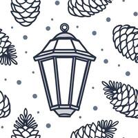 Snow covered lanterns and pinecones seamless tile pattern with winter charm concept as Snow covered lanterns and pinecones add winter charm to a seamless tile pattern perfect for f Clean vector