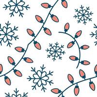 Snowflake and Christmas lights seamless tile pattern with sparkling winter accents concept as Sparkling Christmas lights paired with snowflakes create a seamless tile pattern with Clean vector