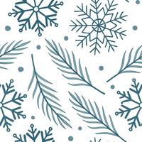 Snowflake and evergreen seamless tile pattern with frosty details and cool tones concept as Snowflakes paired with evergreen branches create a seamless tile pattern with frosty det Clean vector