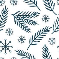 Snowflake and evergreen branch seamless tile pattern with icy accents and winter elegance concept as Evergreen branches paired with snowflakes create a seamless tile pattern with i Clean vector