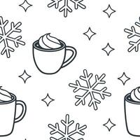 Snowflake and cozy mug seamless tile pattern with warm winter beverages and frosty details concept as Cozy mugs filled with warm beverages paired with snowflakes create a seamless Clean vector