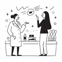 Skincare Specialist Explaining Benefits of Serums in Spa with Copy Space concept as Wide shot of a skincare specialist explaining the benefits of serums to a client in a luxurious Clean vector
