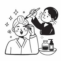 Skincare Specialist Applying Serum with Dropper in Spa Setting concept as Mid shot of a skincare specialist applying serum with a dropper to a clients face in a serene spa setting Clean vector