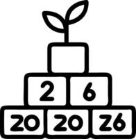 Seedlings are growing on the Coins stack with cubes with text 2026 Business growth profit and succeed Development to achieve the 2026 target Strategic planning coupled with envir Clean vector