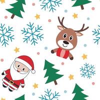 Santa Claus and reindeer seamless tile pattern with joyful winter motifs and bright colors concept as Santa Claus and reindeer bring joy with bright colors in a seamless tile patte Clean vector