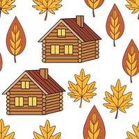 Rustic wooden cabin seamless tile pattern with warm lights and autumn foliage concept as Warm lit rustic cabins surrounded by autumn foliage create a seamless tile pattern perfect Clean vector