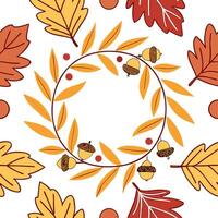 Rustic autumn wreath seamless tile pattern with colorful leaves and seasonal accents concept as Colorful autumn leaves and seasonal accents create a rustic autumn wreath seamless t Clean vector