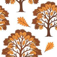 Rustic oak tree seamless tile pattern with autumn foliage and warm earthy tones concept as Oak trees with autumn foliage in warm earthy tones create a rustic seamless tile pattern Clean vector