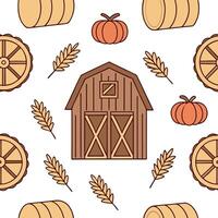 Rustic barn seamless tile pattern with wooden textures hay bales and autumn harvest elements concept as Wooden textures hay bales and harvest elements create a rustic barn seamless Clean vector