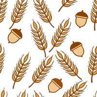 Rustic autumn seamless pattern with wheat stalks acorns and rustic textures for a farmhouse inspired design concept as Farmhouse inspired autumn pattern with wheat stalks acorns an Clean Set 2 vector