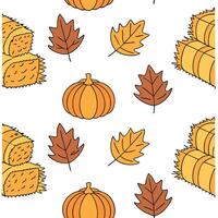 Rustic autumn harvest seamless tile pattern with hay bales pumpkins and fall leaves concept as Hay bales pumpkins and fall leaves create a rustic autumn harvest seamless tile patte Clean vector