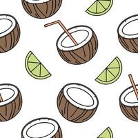 Refreshing coconut drink seamless tile pattern with a tropical flair and beach vibes concept as Tropical coconut drinks with a splash of lime and fresh coconut water create a seaml Clean vector