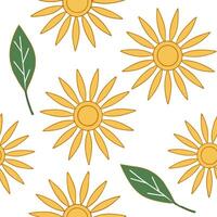 Radiant spring sunshine seamless pattern with sunflowers and rays of light for vibrant outdoor projects concept as Radiant spring sunshine pattern with sunflowers and light rays pe Clean Set 2 vector