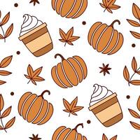 Pumpkin spice latte seamless tile pattern with autumn inspired colors and cozy vibes concept as Warm pumpkin spice latte motifs in autumn colors create a cozy seamless tile pattern Clean vector