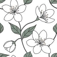 Pretty jasmine seamless tile pattern with delicate white petals and fragrant blossoms concept as Delicate jasmine blossoms with white petals create a soft fragrant seamless tile pa Clean vector